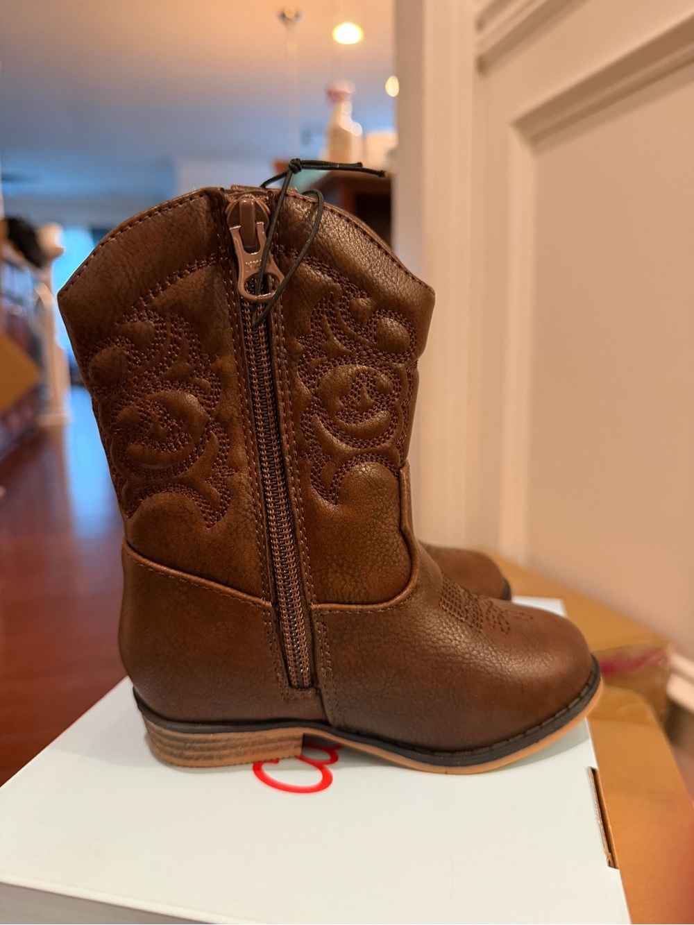 Cat & Jack Memphis Toddler Western Boots in Cognac Brown Cowgirl Cowboy - Picture 4 of 4